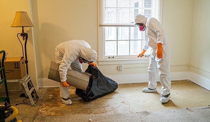 Professional team cleaning biohazard