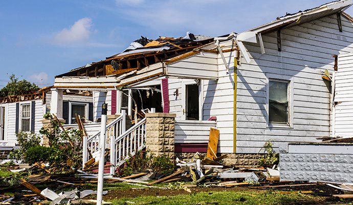 Storm damaged residential house