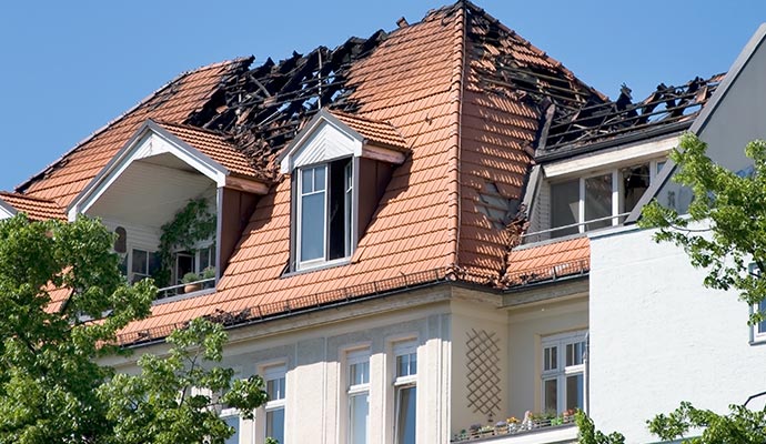 Fire damaged house roof