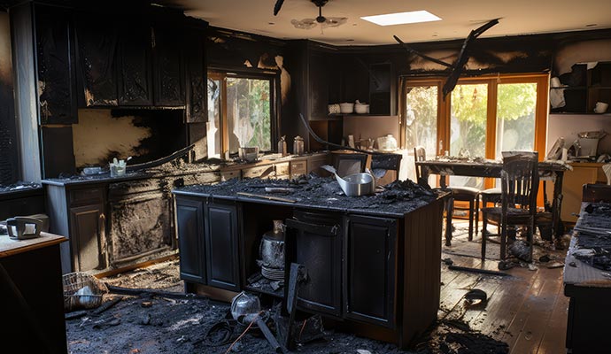 Fire damaged kitchen