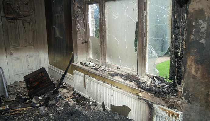 Fire damaged room