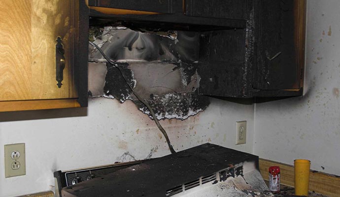 Fire damaged kitchen