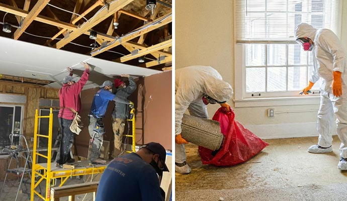 Collage of reconstruction and biohazard cleanup service