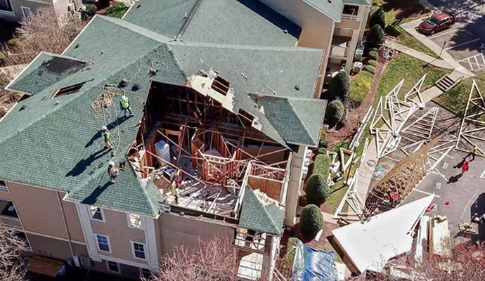 Collapsed apartment roof