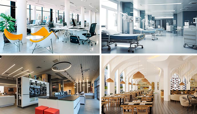 Collage-of office, hospital, hotel and restaurant