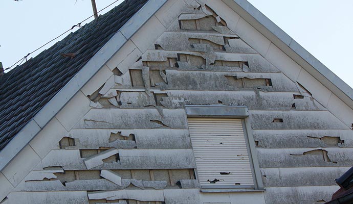 Hail damaged house siding
